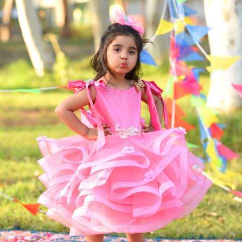 Designer Ruffle Frock - Pink Colour