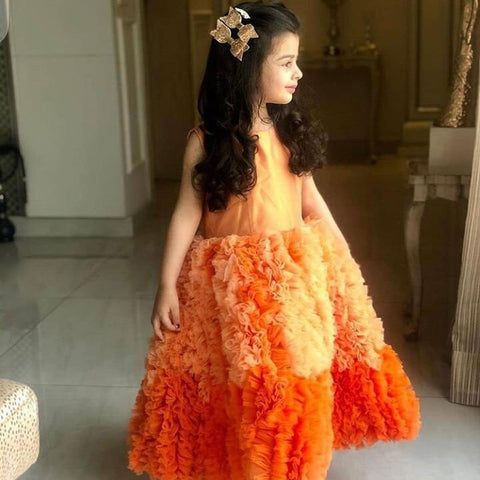 Designer Ruffle Frock - Orange