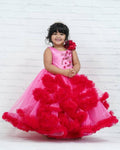 Designer Ruffle Frock - Pink & Red