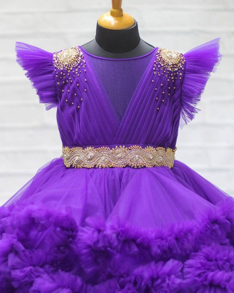 Designer Ruffle Frock - Purple