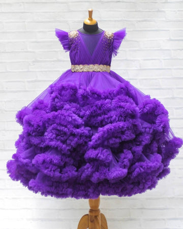 Designer Ruffle Frock - Purple