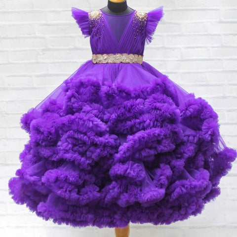 Designer Ruffle Frock - Purple