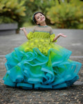 Designer Ruffle Frock - Lime Green - Sea Blue