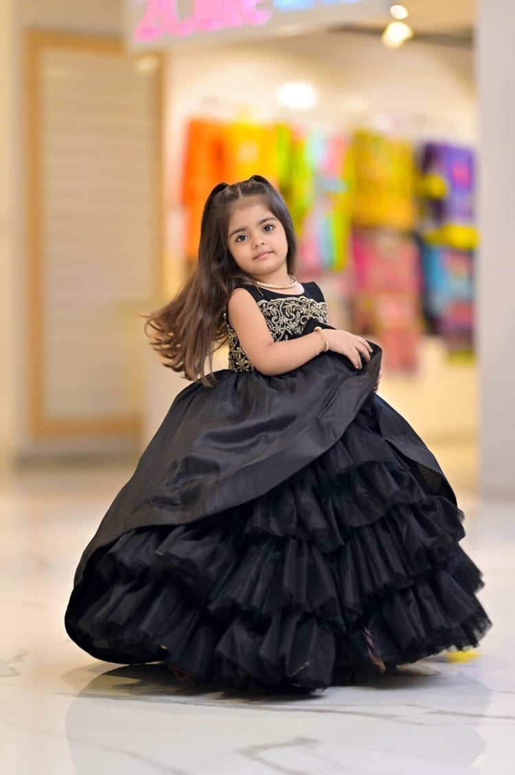 Designer Ruffle Frock -Black-With Tail