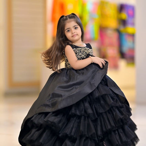 Designer Ruffle Frock -Black-With Tail