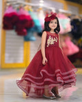 Designer Ruffle Frock -Dark Red