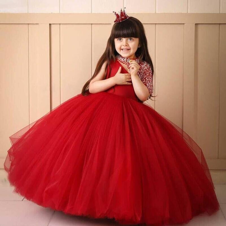 Designer Kids Frock Red BackSide-With Hair Band