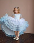 Designer Kids Frock Sky blue BackSide-With Hair Band