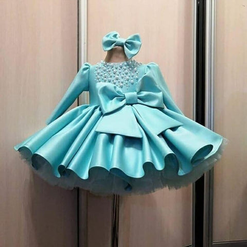 Designer Kids Frock Blue BackSide-With Hair Band