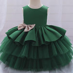 Designer Kids Frock green BackSide-With Hair Band