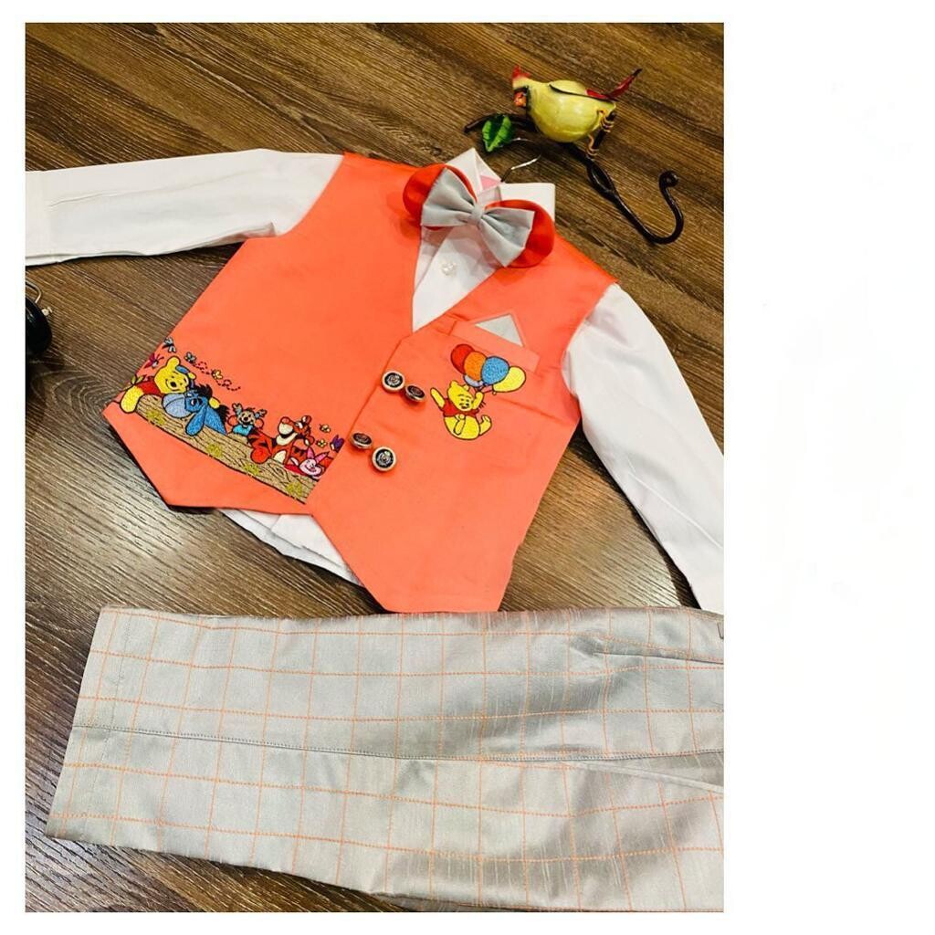 DESIGNER- KIDS -SHERWANI white & orange