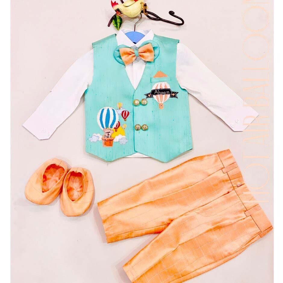 DESIGNER- KIDS -SHERWANI sky blue & brown