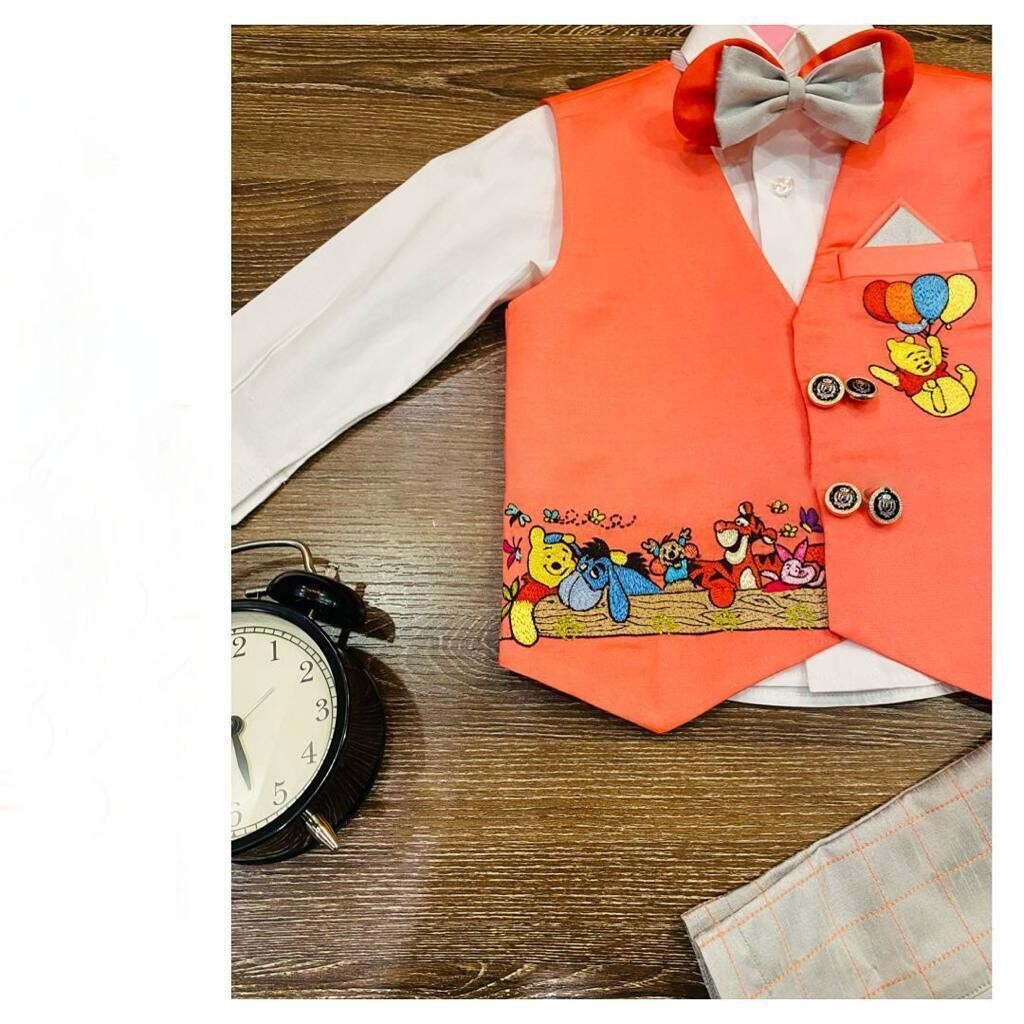 DESIGNER- KIDS -SHERWANI white & orange