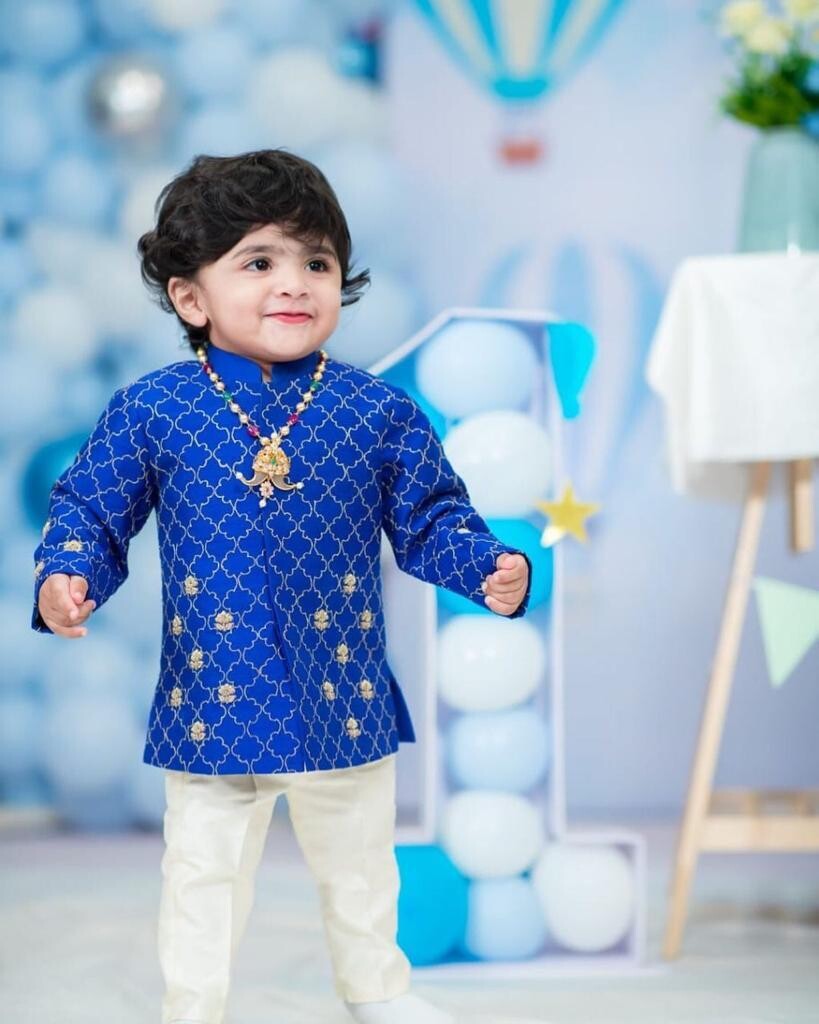 DESIGNER- KIDS -SHERWANI - blue & white