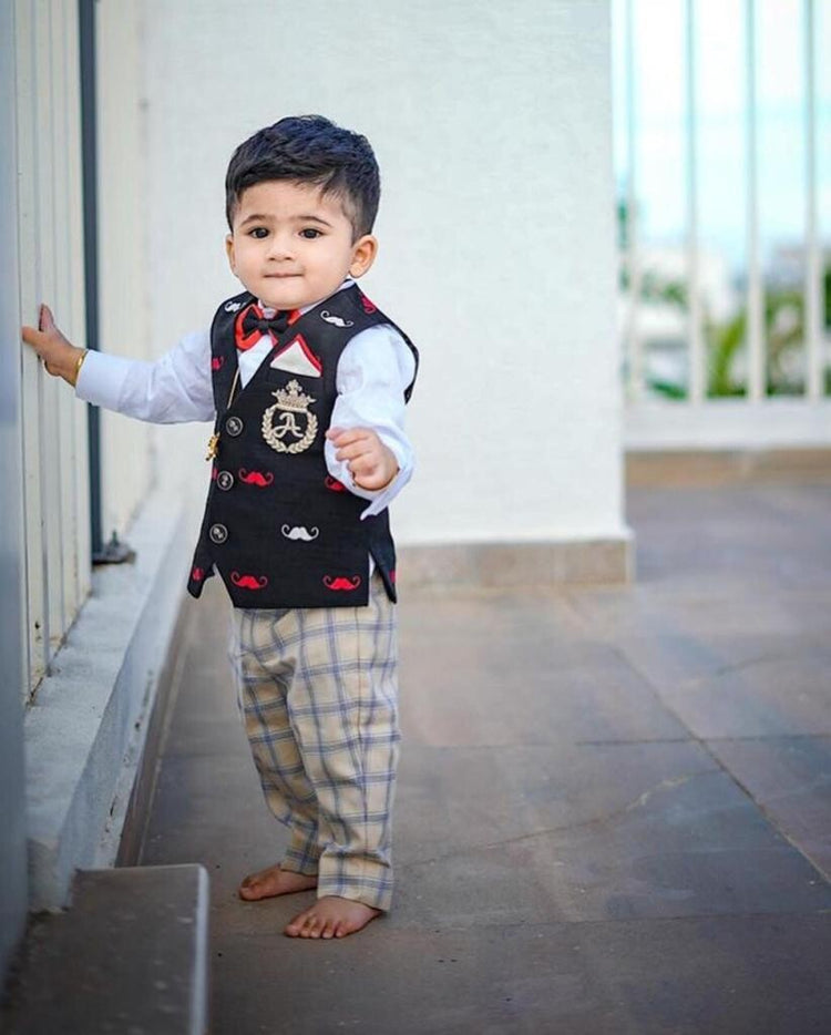 DESIGNER- KIDS -SHERWANI - black & gray