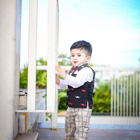 DESIGNER- KIDS -SHERWANI - black & gray