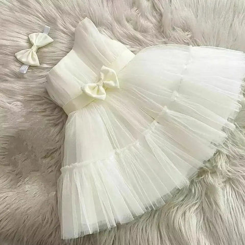 Designer Ruffle Frock - Cream Colour