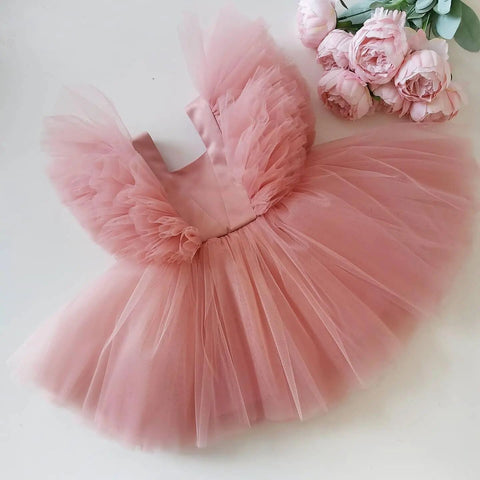 Designer Ruffle Frock - Baby Pink Colour