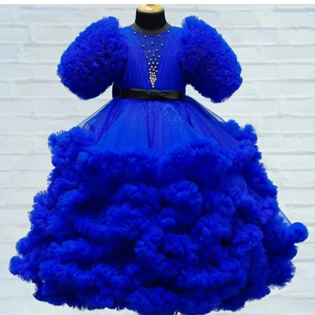 Designer Ruffle Frock - Dark Blue Colour