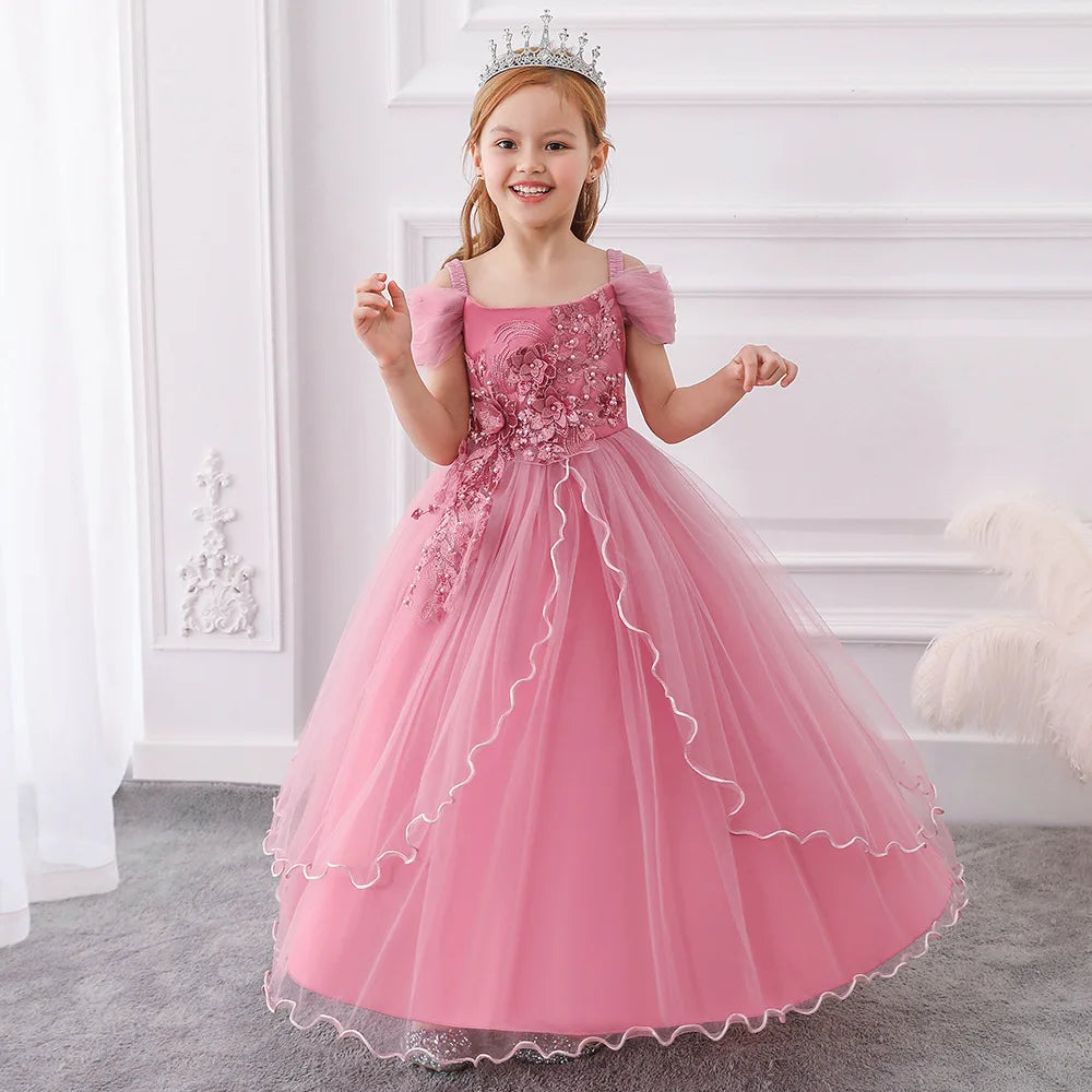 Vestido de fiesta con lentejuelas y hombros descubiertos para niñas