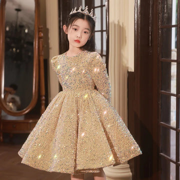 Flower Girl Dress with Golden Sequin Lace