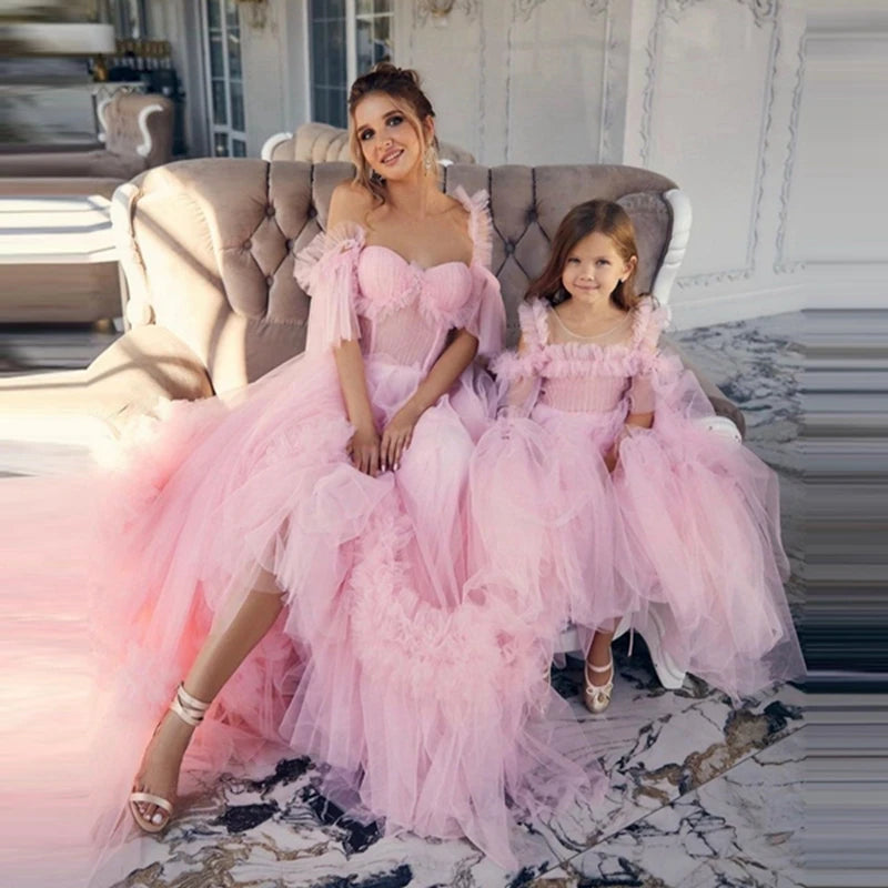 Cute Mesh Mother & Daughter Prom Dresses