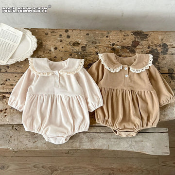 Cotton Lace Collar Corduroy Romper