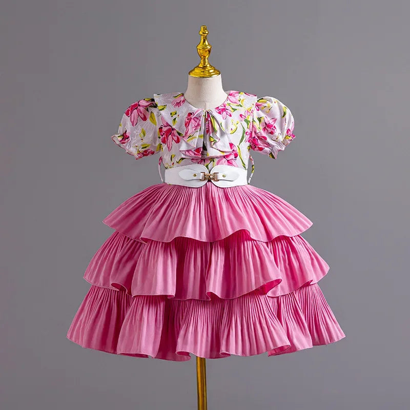 Summer Chiffon Floral Party Dress for Girls