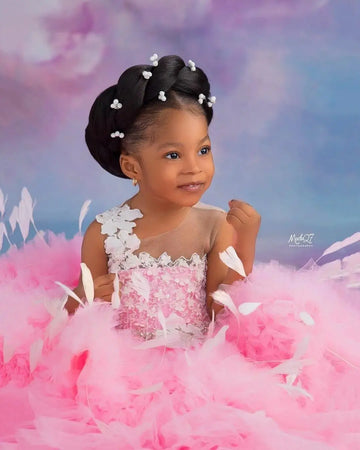 Pink Feather Ruffle Flower Girl Pageant Dress