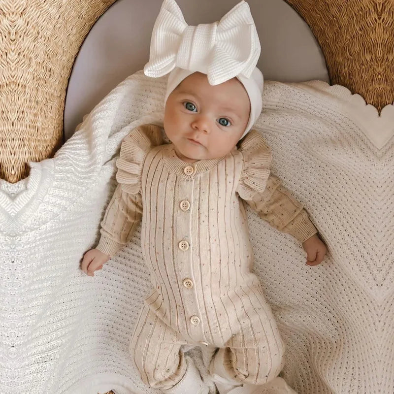 Knitted Solid Color Baby Jumpsuit with Buttons