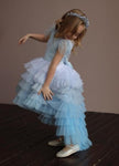 Designer Kids Frock Sky blue BackSide-With Hair Band