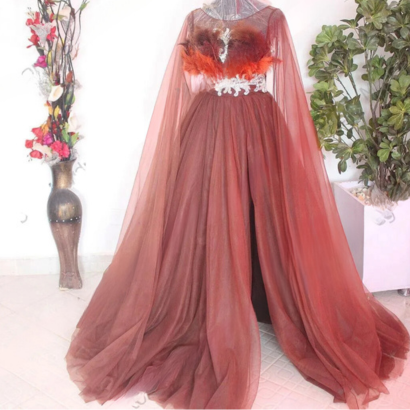 High-End Burgundy A-Line Tulle Mom & Daughter Gowns