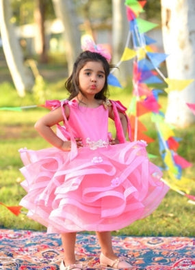 Designer Ruffle Frock - Pink Colour