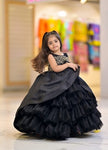 Designer Ruffle Frock -Black-With Tail